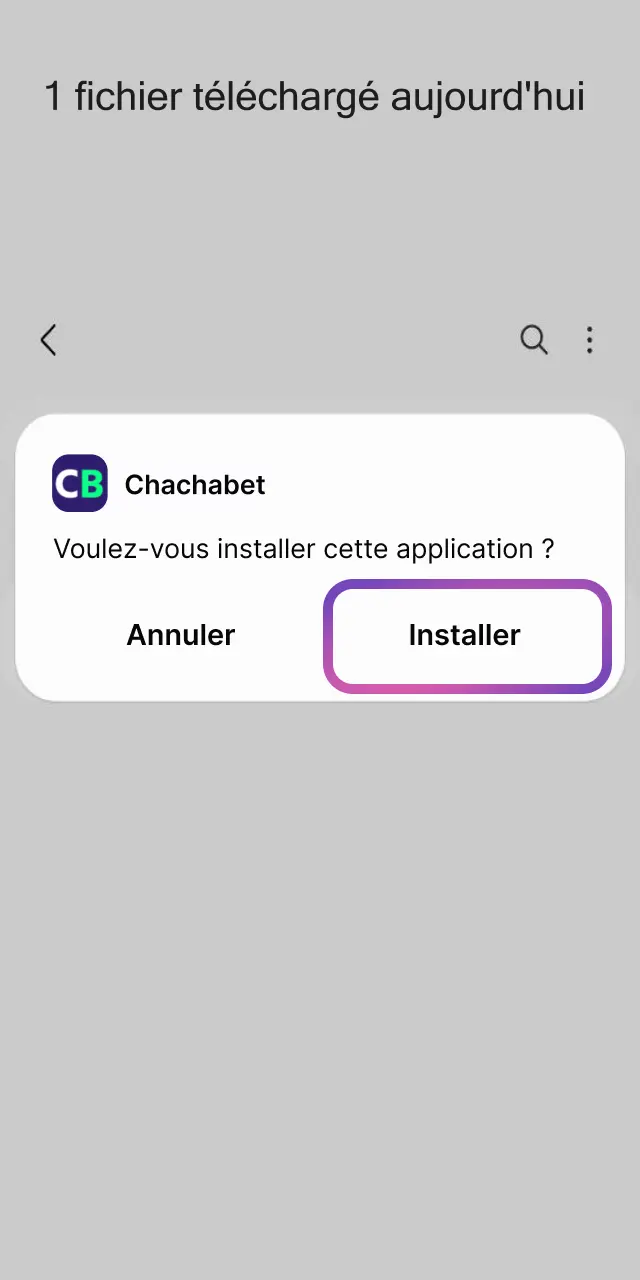 Ouvrez le dossier téléchargements et appuyez sur le fichier APK Chachabet pour finaliser l'installation.