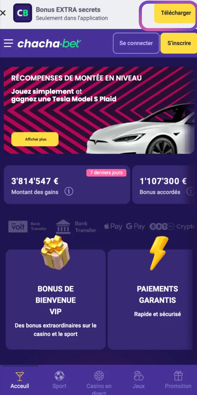 Cliquez sur le bouton ci-dessous pour lancer le téléchargement de l'APK Chachabet sur Android.