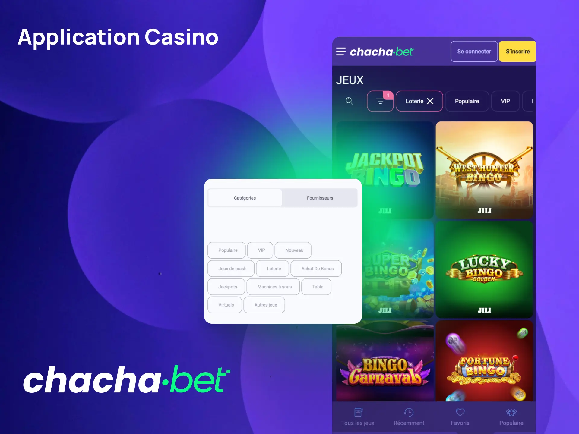 Jouez aux slots et jeux de table depuis l'application casino Chachabet sur votre mobile.
