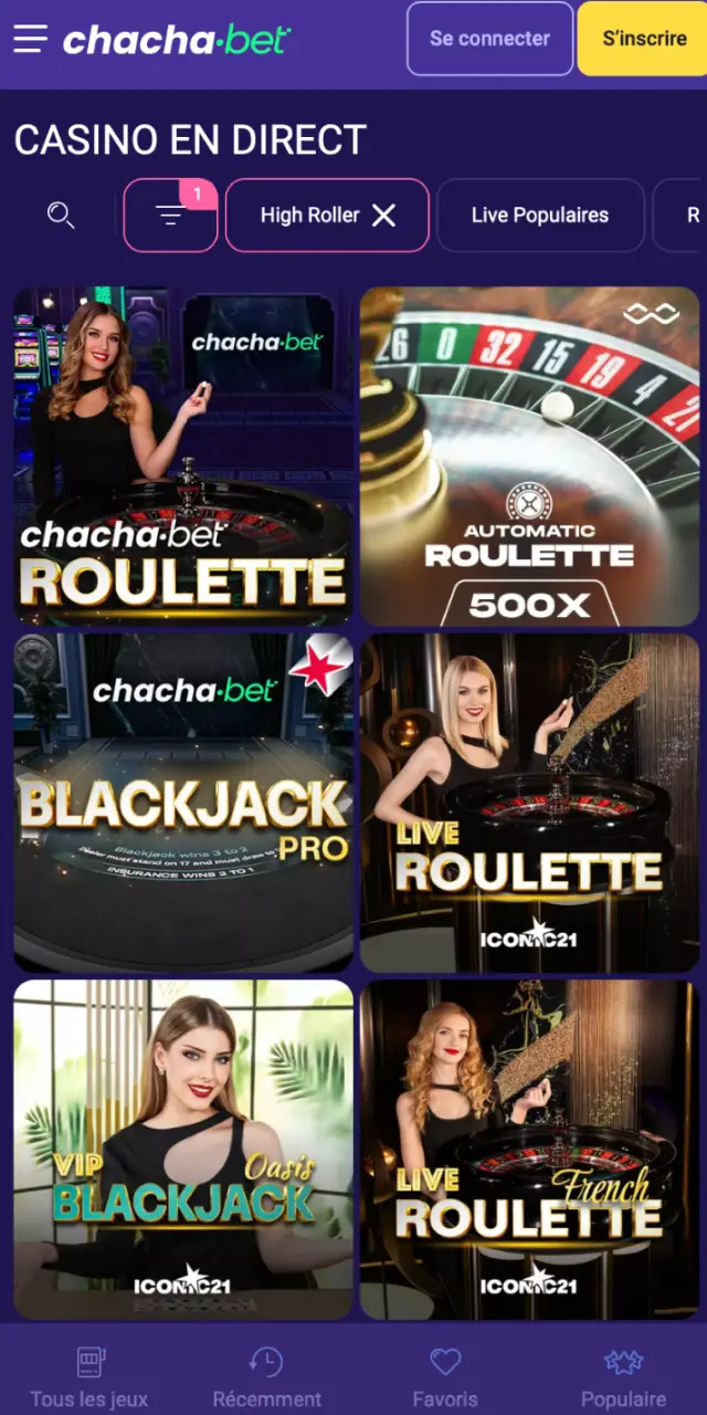 Interface des paris en direct sur l'application Chachabet avec événements sportifs et cotes dynamiques.