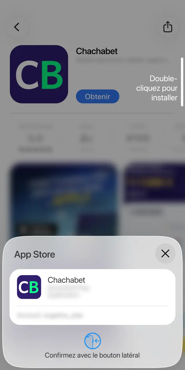 Confirmez le téléchargement avec Face ID, Touch ID ou votre mot de passe Apple ID pour Chachabet.