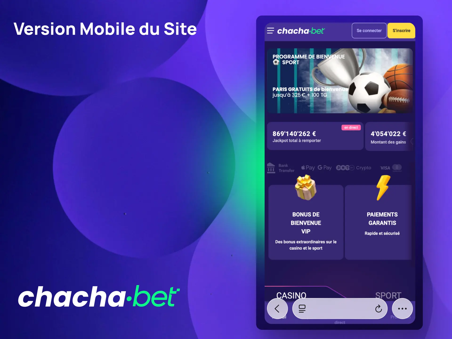 Accédez à la version mobile du site Chachabet depuis votre navigateur sans téléchargement.