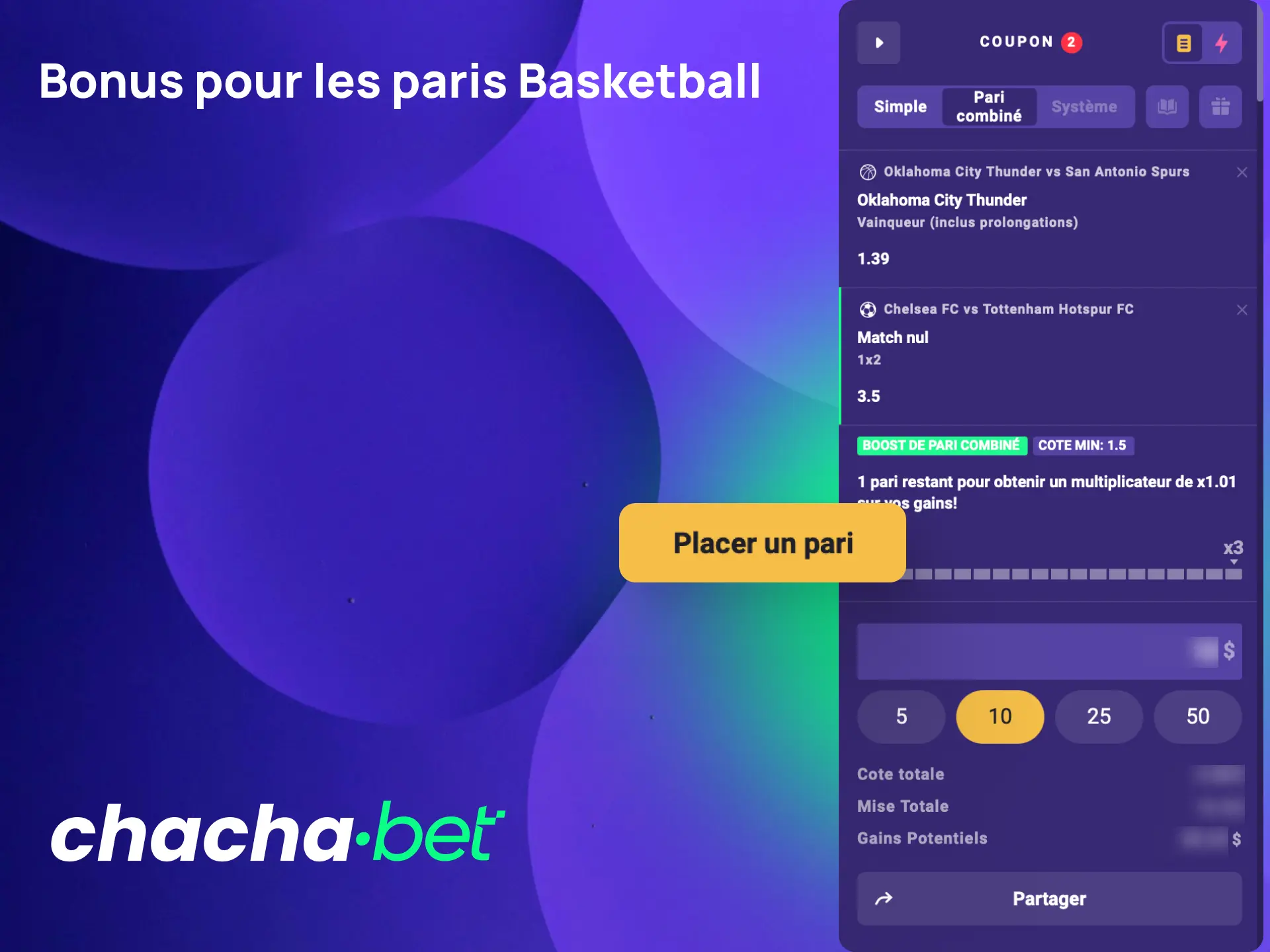 Profitez d'un bonus exclusif pour vos paris basketball sur Chachabet dès votre premier dépôt.