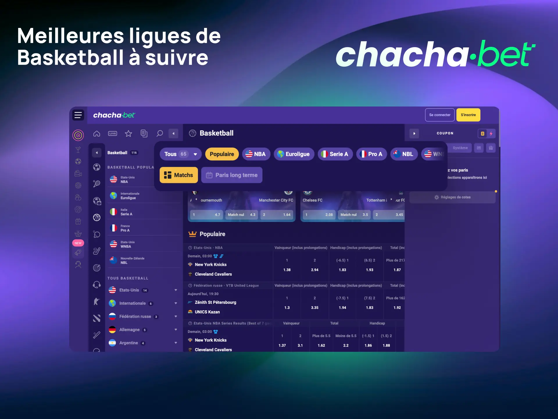 Suivez les meilleures ligues de basketball comme la NBA et l'Euroligue sur Chachabet.