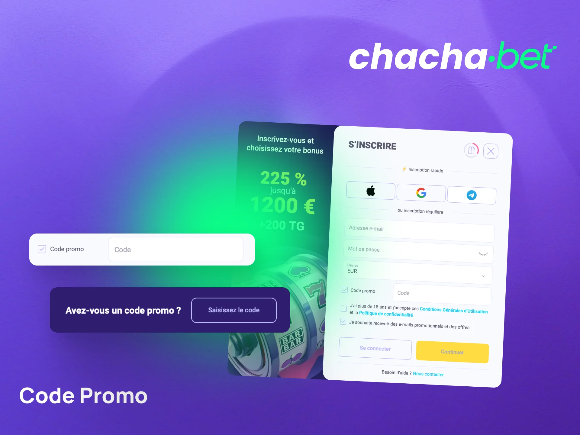 Entrez un code promo lors de votre inscription sur Chachabet pour activer des offres spéciales.