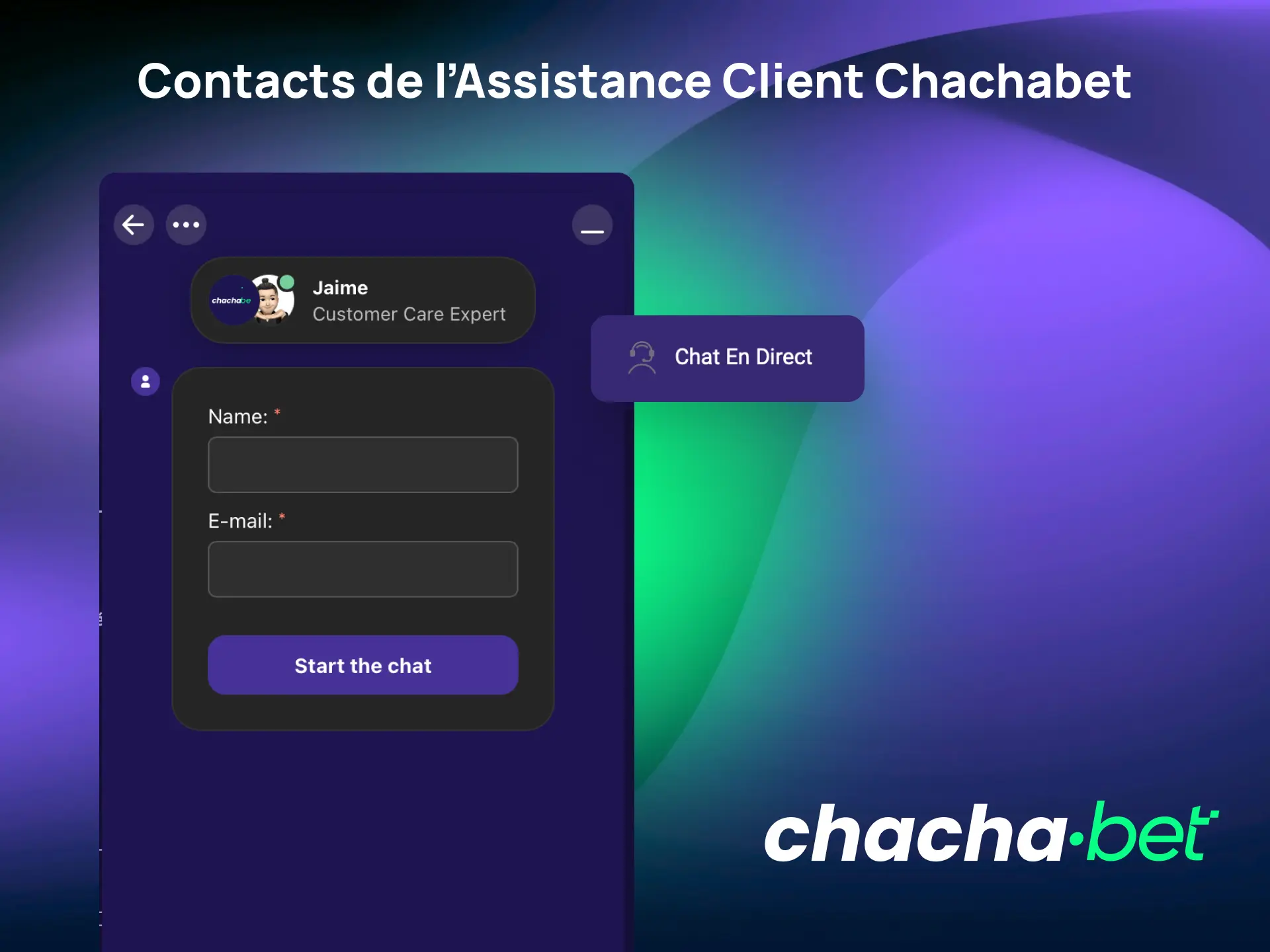 Contactez l'assistance client Chachabet par chat ou email pour toute question sur vos dépôts.