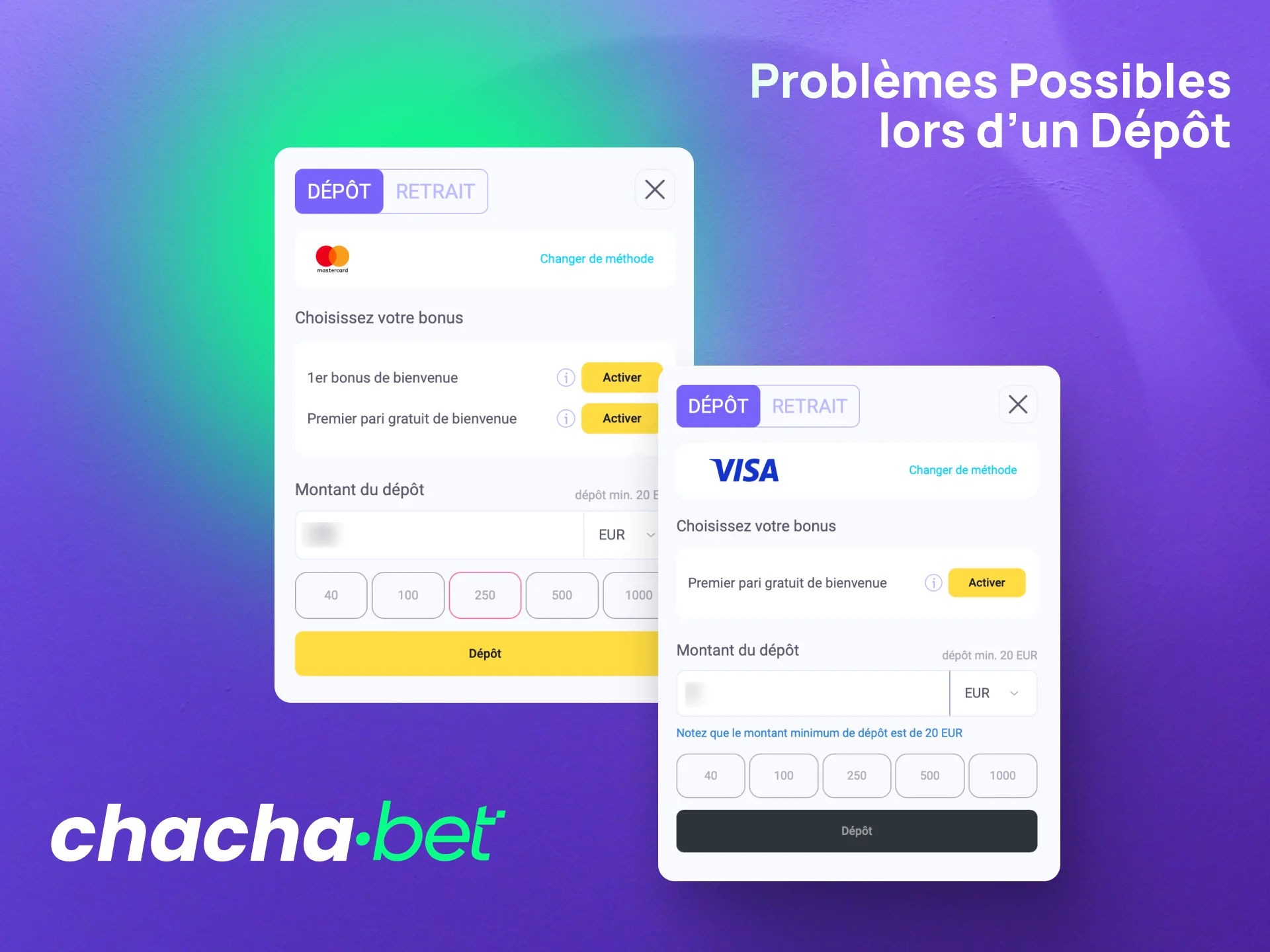 Solutions pour les problèmes de dépôt courants sur Chachabet comme les délais ou refus.