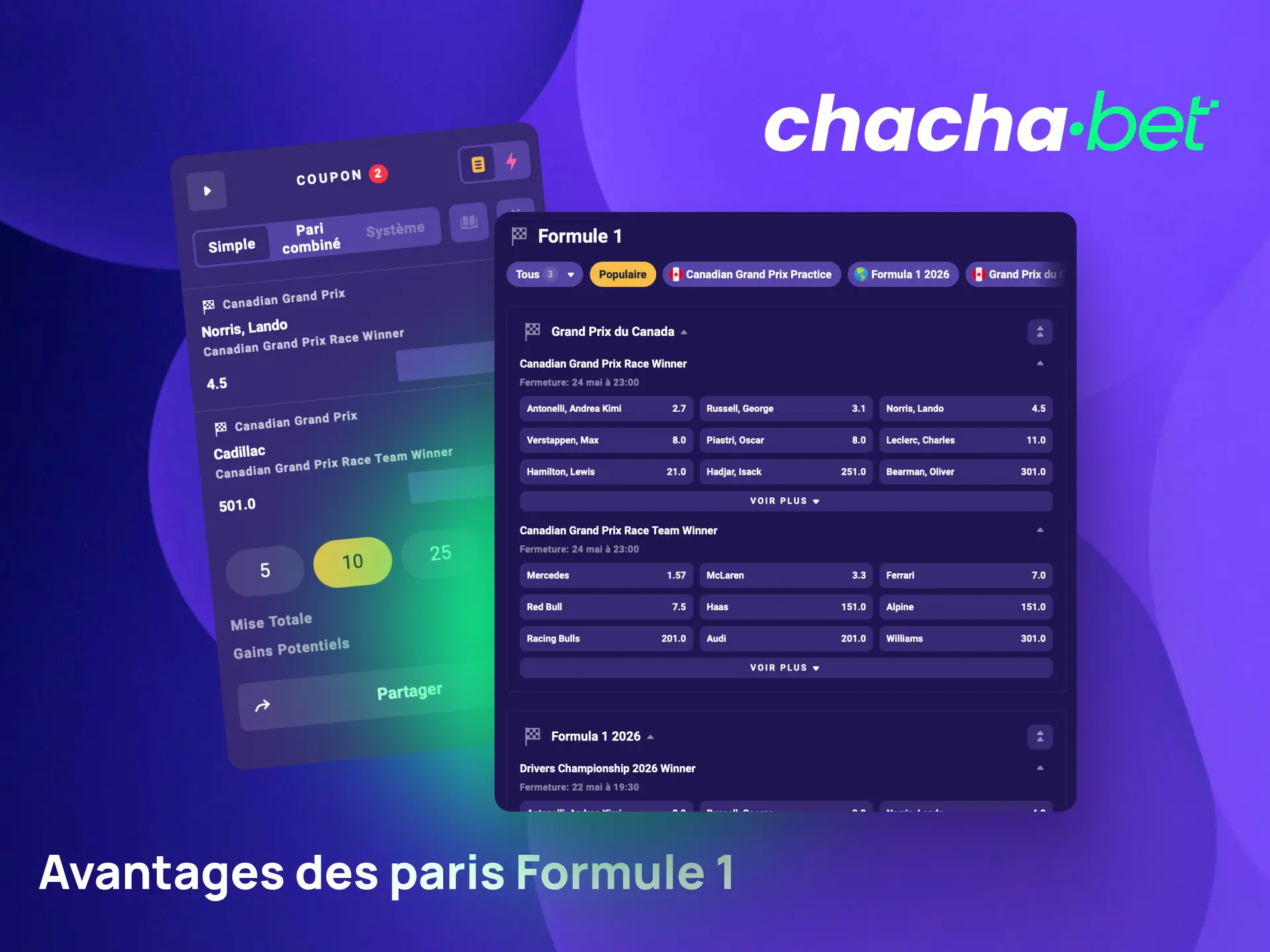 Découvrez les avantages des paris Formule 1 sur Chachabet comme les cotes compétitives.