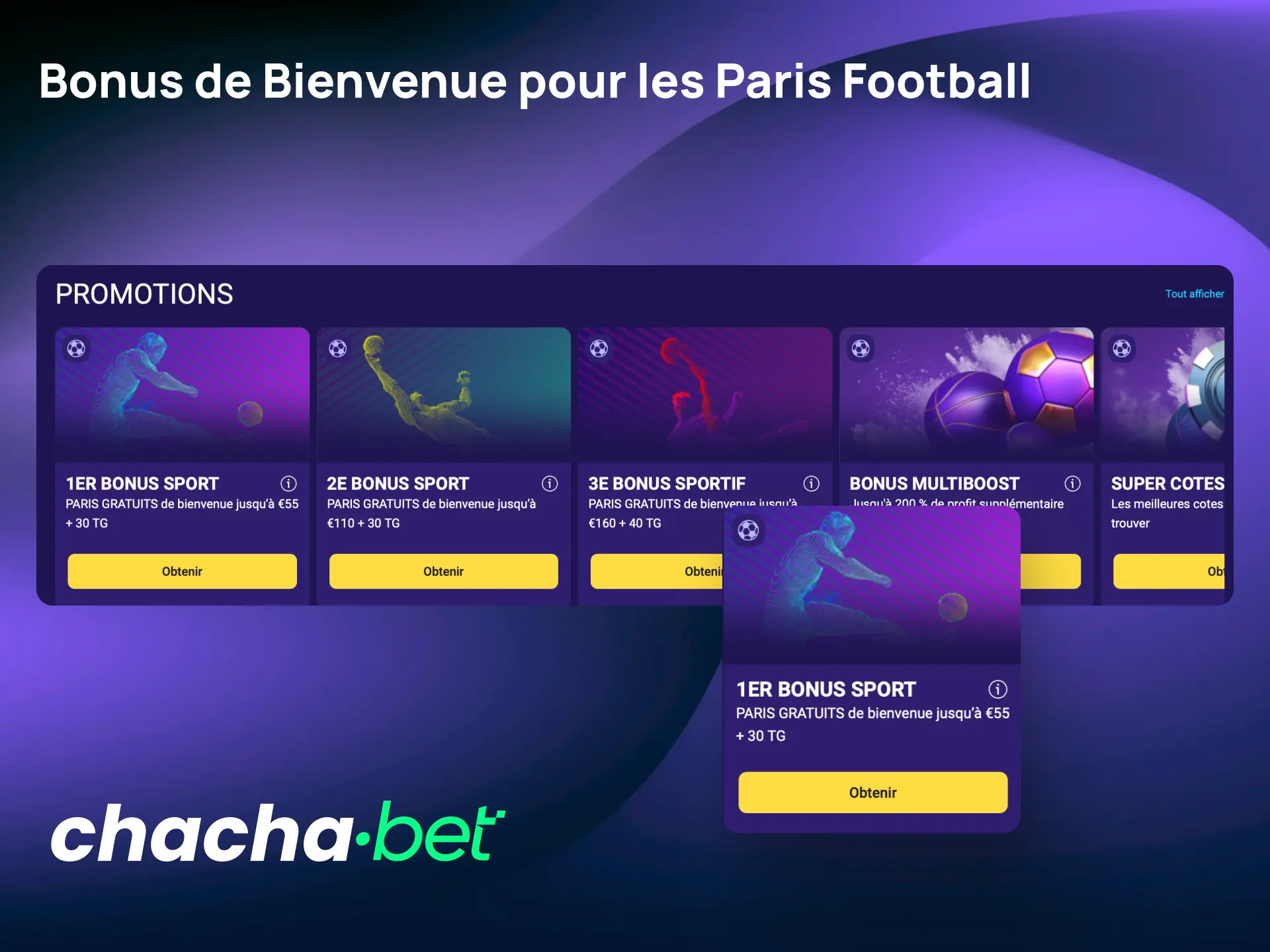 Profitez du bonus de bienvenue Chachabet pour vos paris football dès votre premier dépôt.
