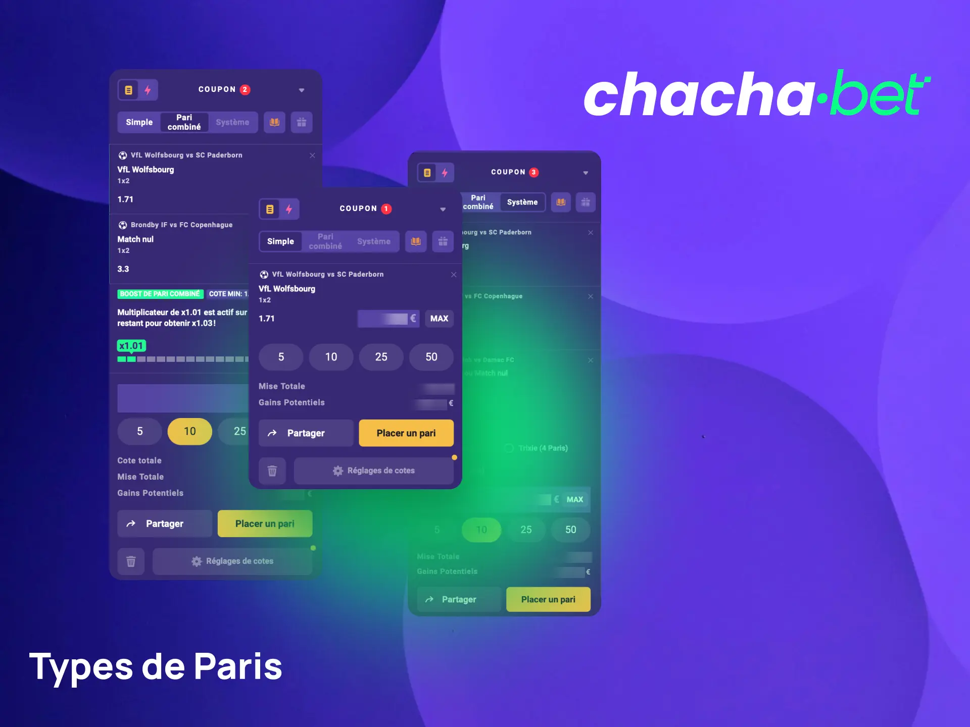 Découvrez les types de paris disponibles sur Chachabet incluant simple, combiné et système.
