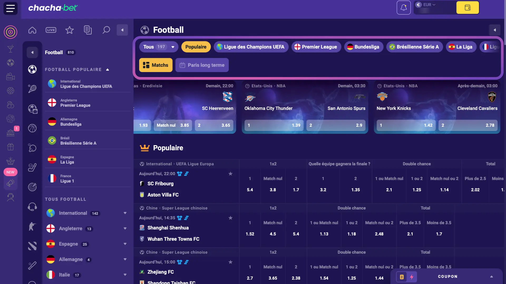 Parcourez les sports disponibles sur Chachabet et sélectionnez l'événement pour votre pari.