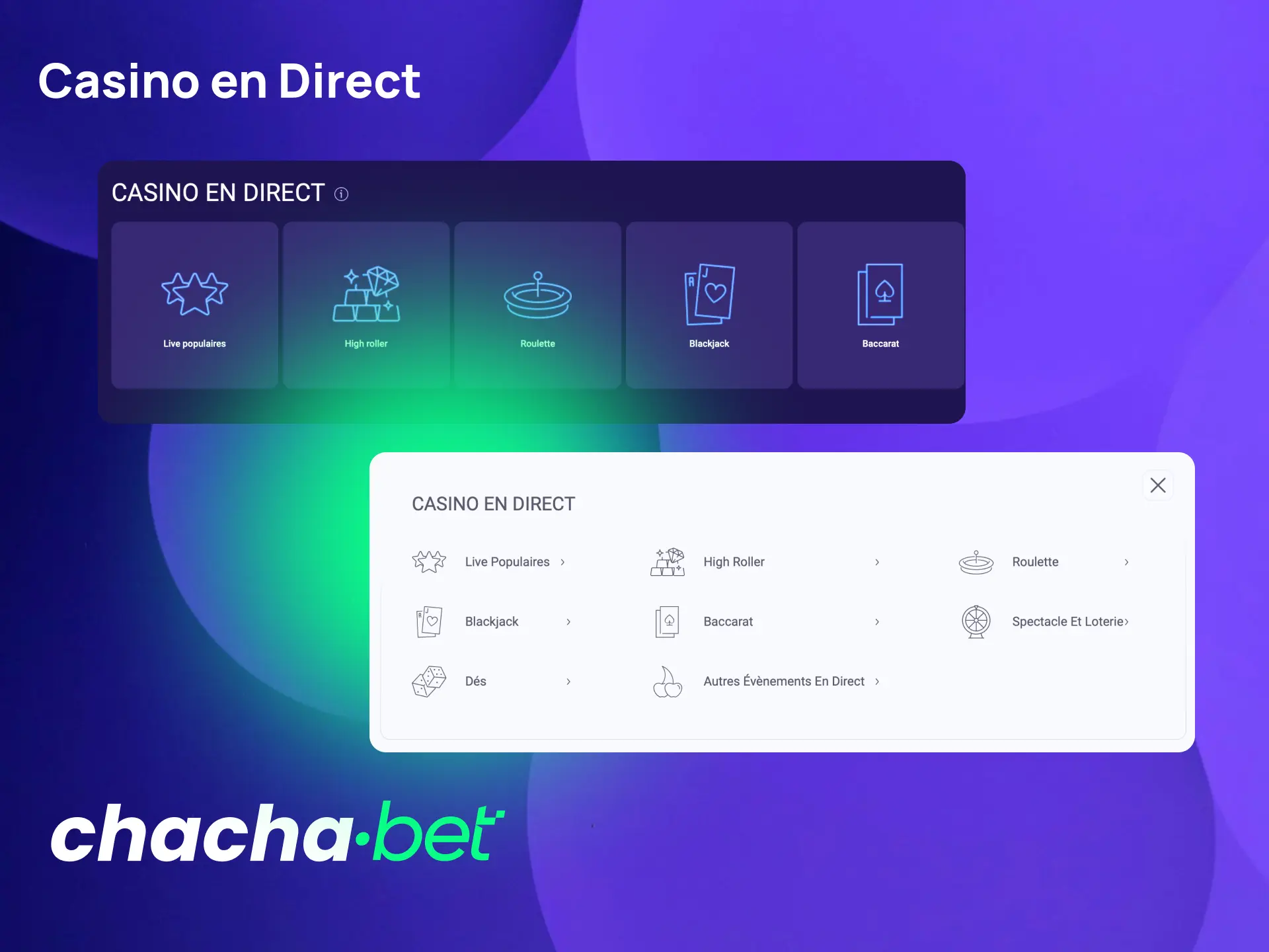 Jouez au casino en direct sur Chachabet avec croupiers réels pour une expérience immersive.