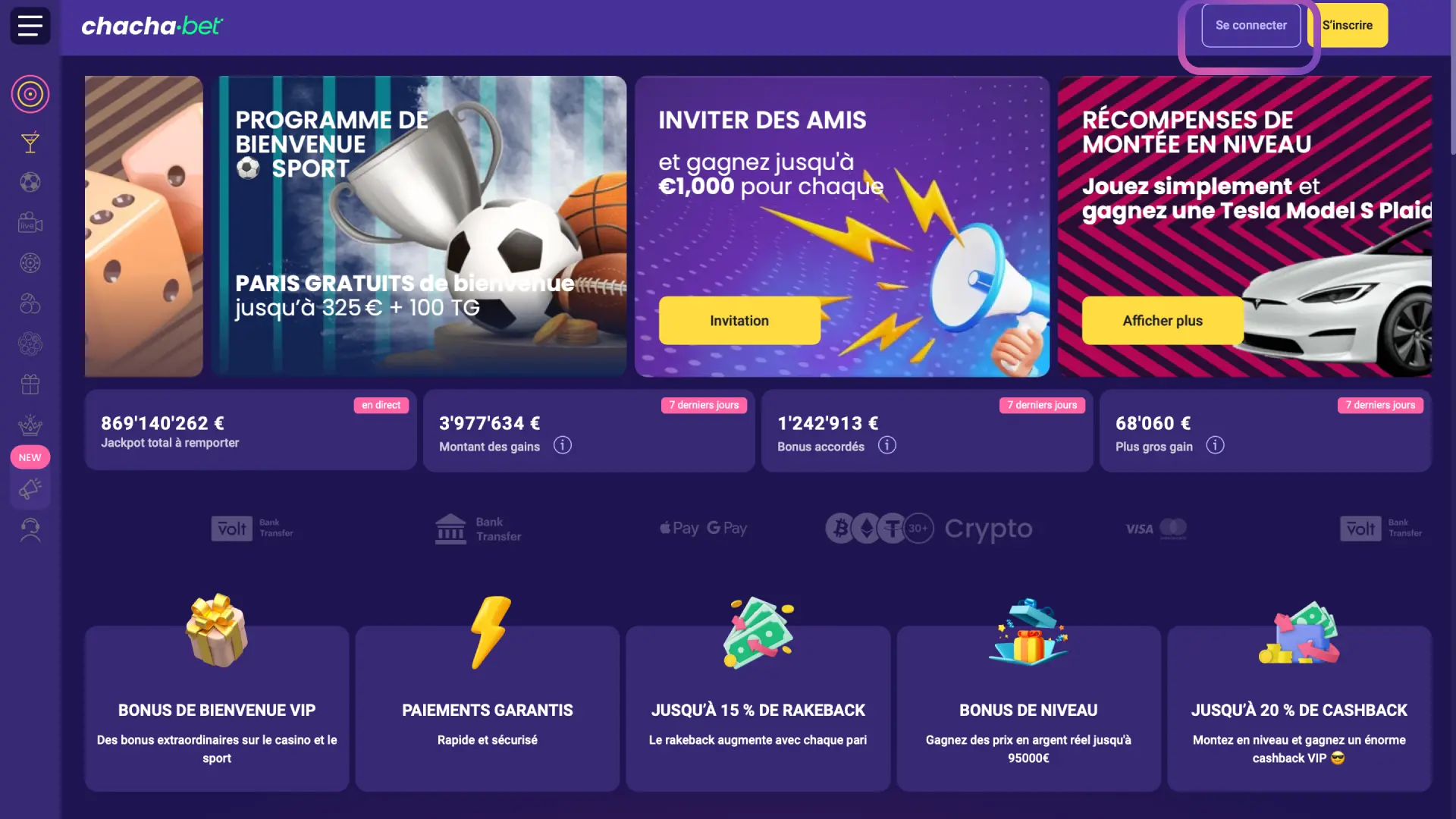 Cliquez sur le bouton Connexion en haut de cette page pour accéder au formulaire Chachabet. c