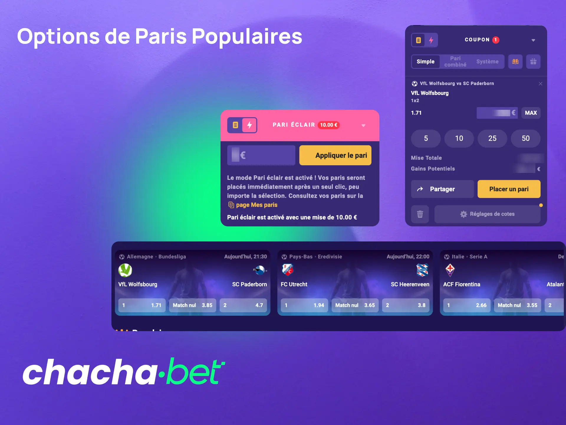 Découvrez les options de paris populaires sur Chachabet comme le simple, combiné et système.