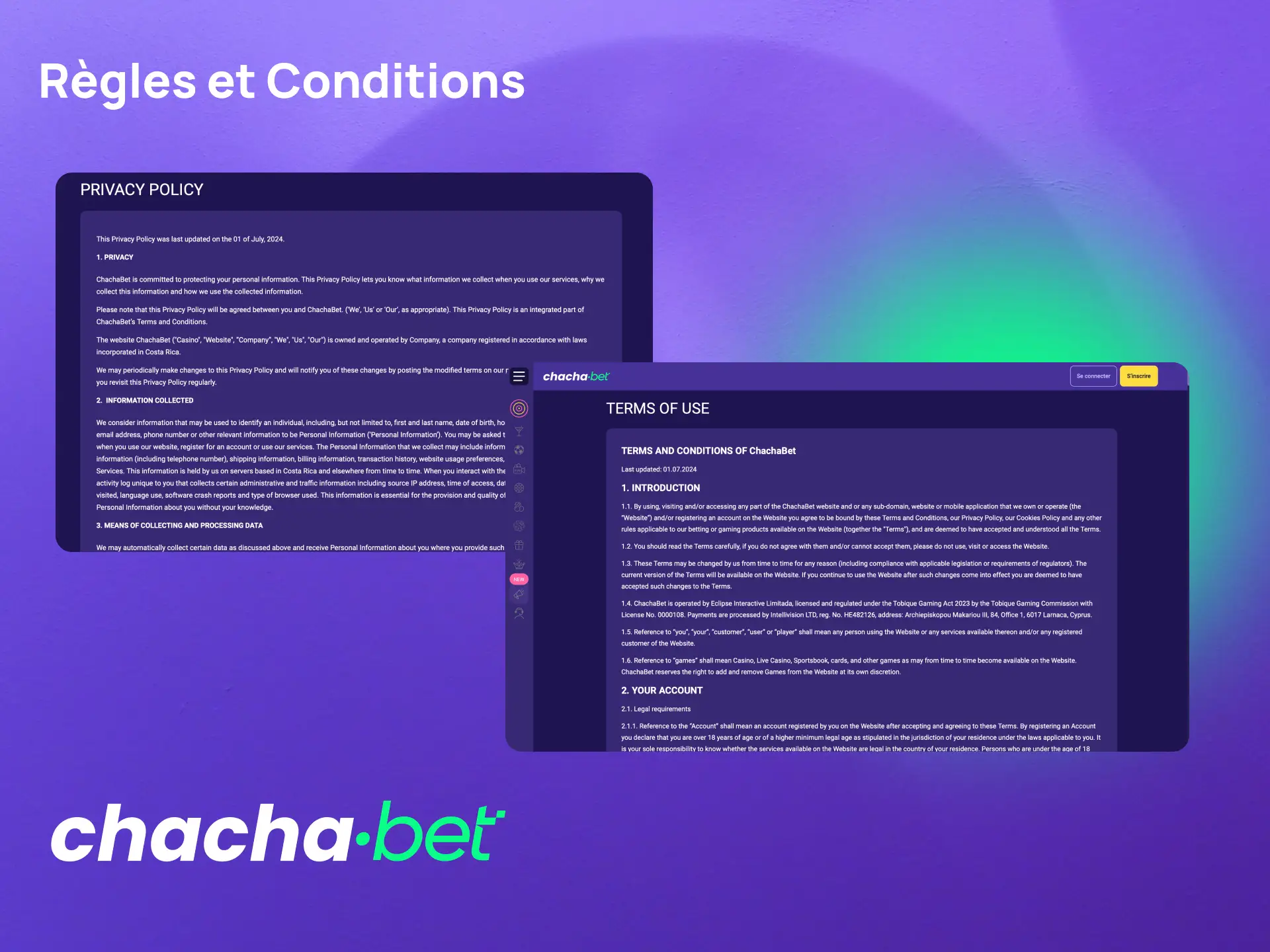 Consultez les règles et conditions générales d'utilisation de Chachabet pour les joueurs français.