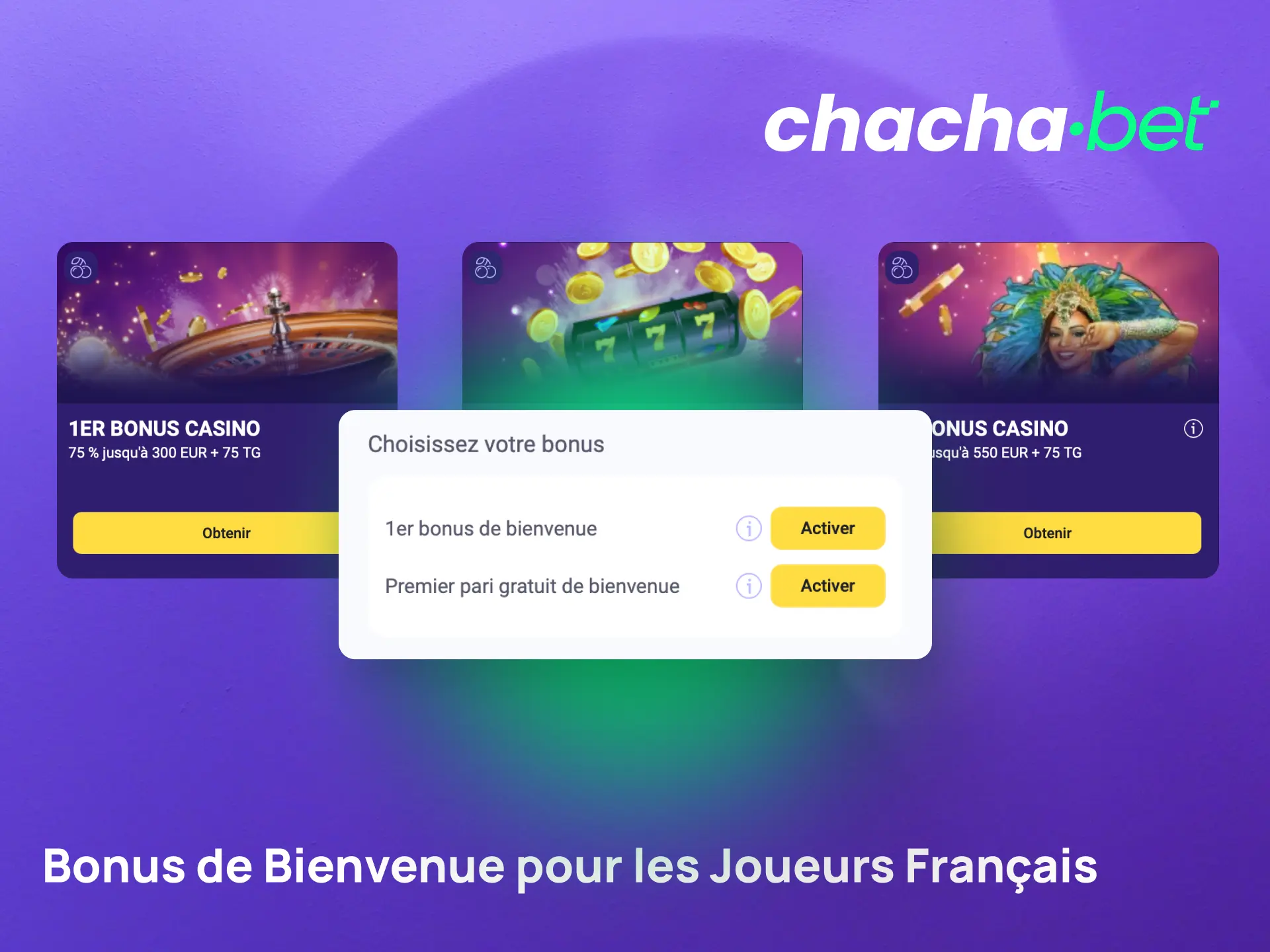 Profitez du bonus de bienvenue Chachabet pour les joueurs français dès votre premier dépôt.