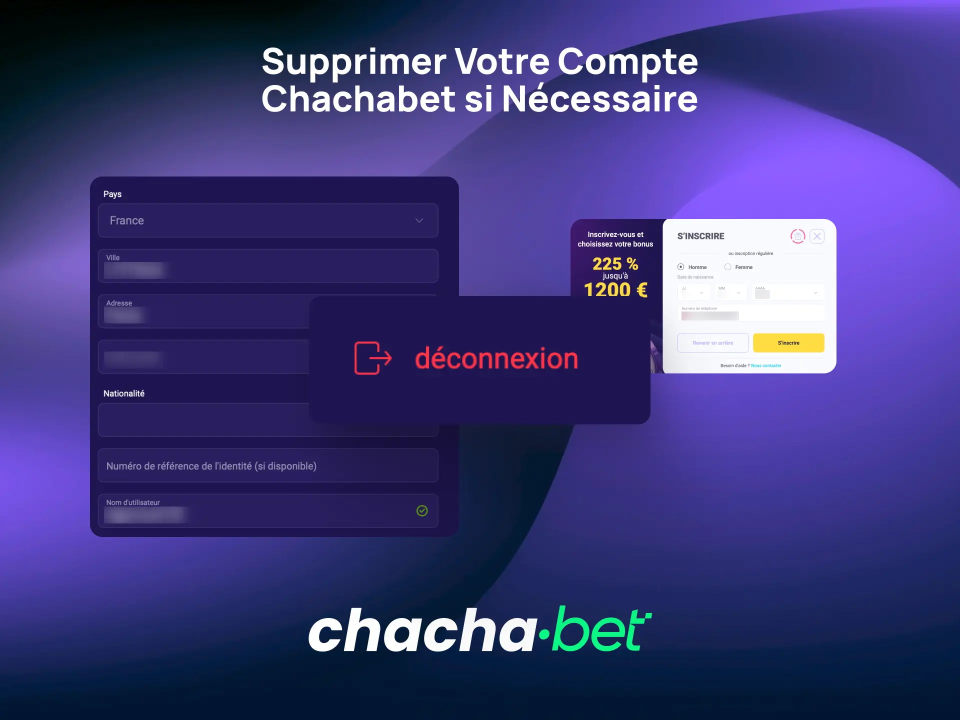 Demandez la suppression de votre compte Chachabet au support client si nécessaire.