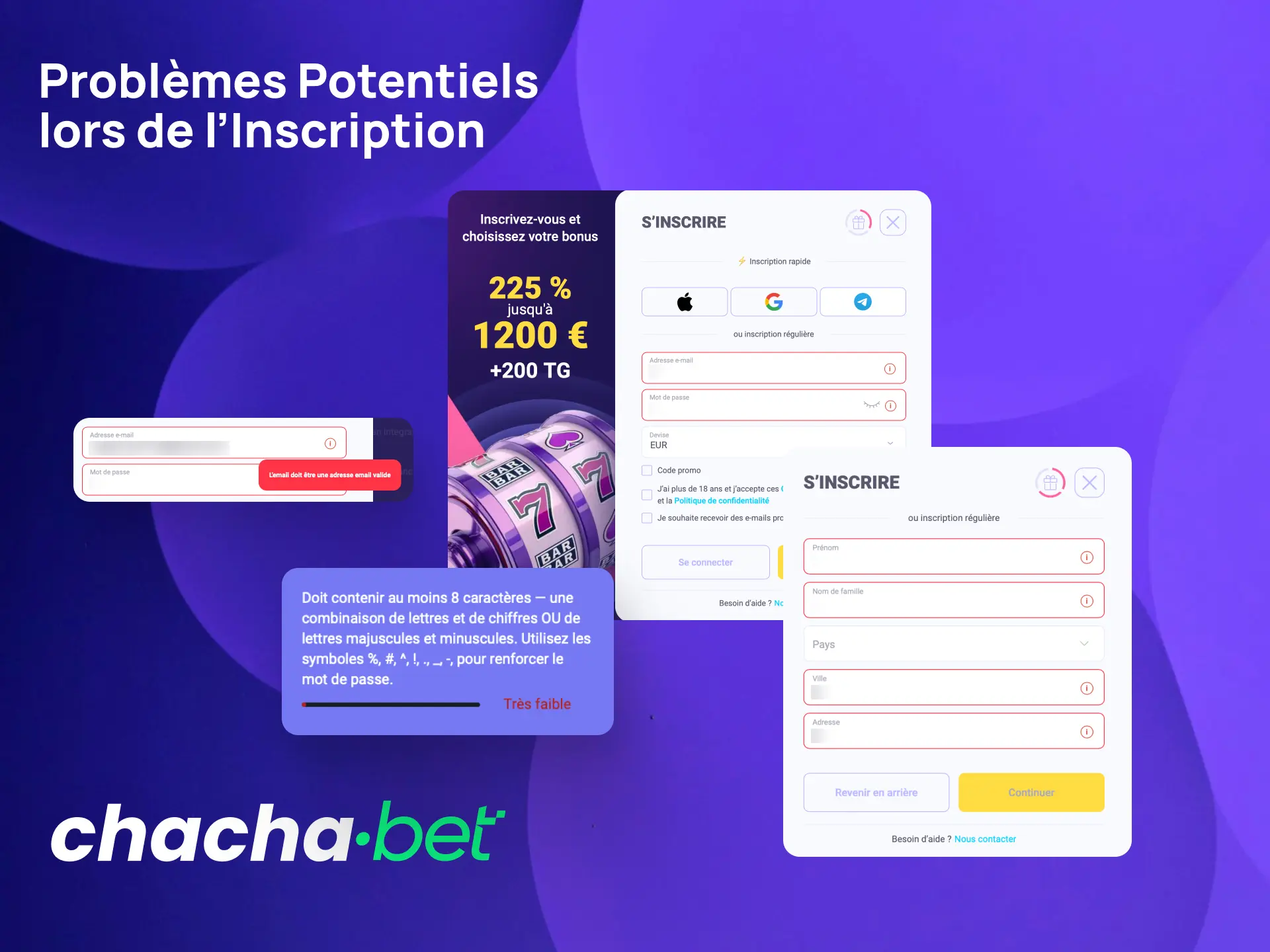 Solutions pour les problèmes potentiels lors de l'inscription sur Chachabet comme les codes manquants.