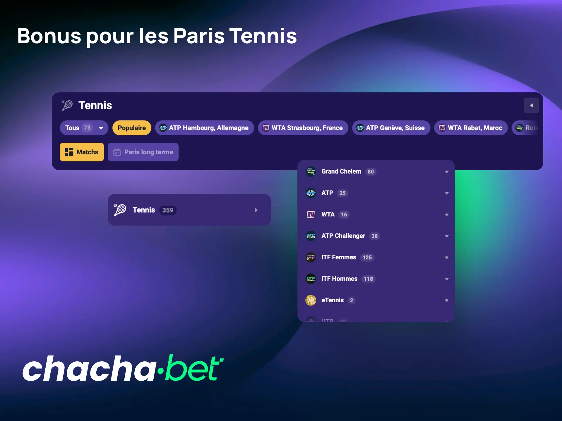 Profitez du bonus Chachabet pour vos paris tennis dès votre premier dépôt sur la plateforme.